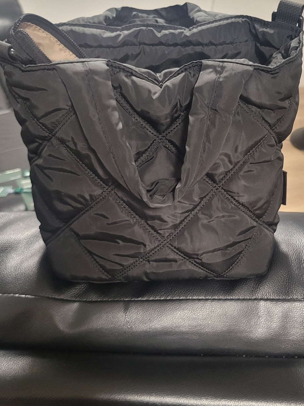 Black Quilted Crossbody Bag with Padded Diamond Stitching